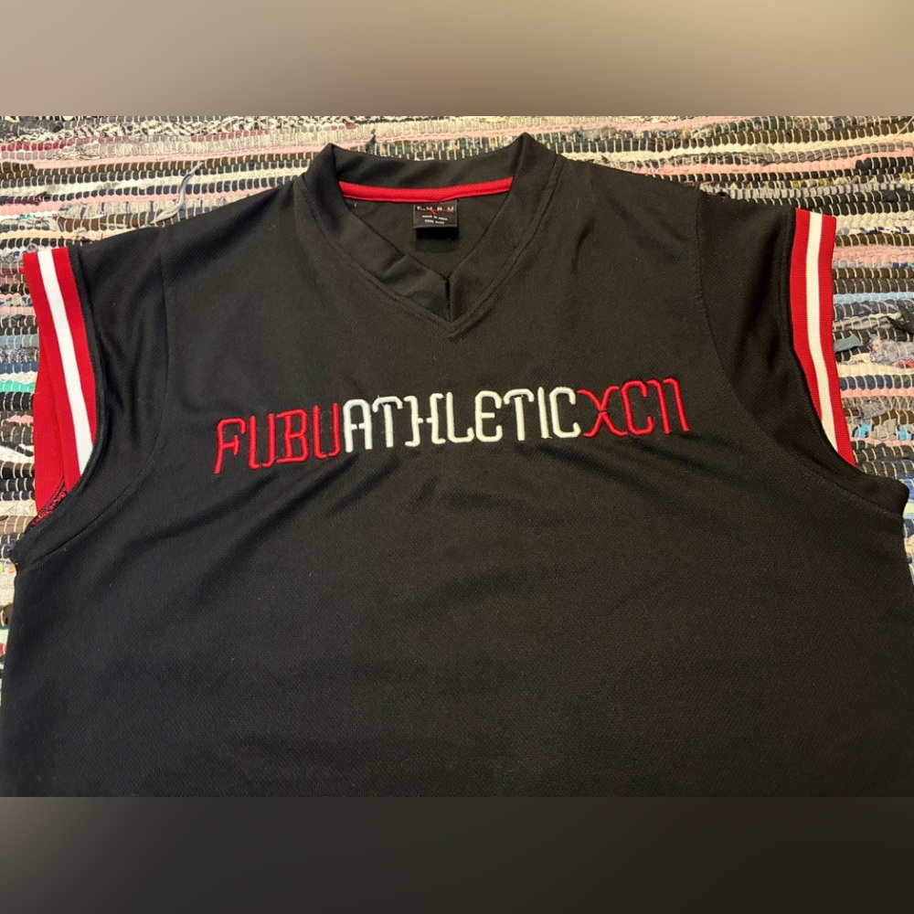 Vintage Fubu Collection XC11 Black Red Mens L Basketball Jersey Shirt Y2K